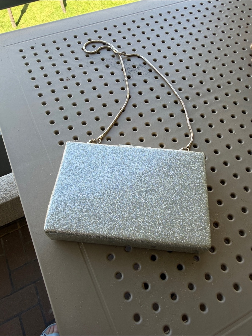 KATE SPADE Glitter Silver Evening Clutch with Chain Strap